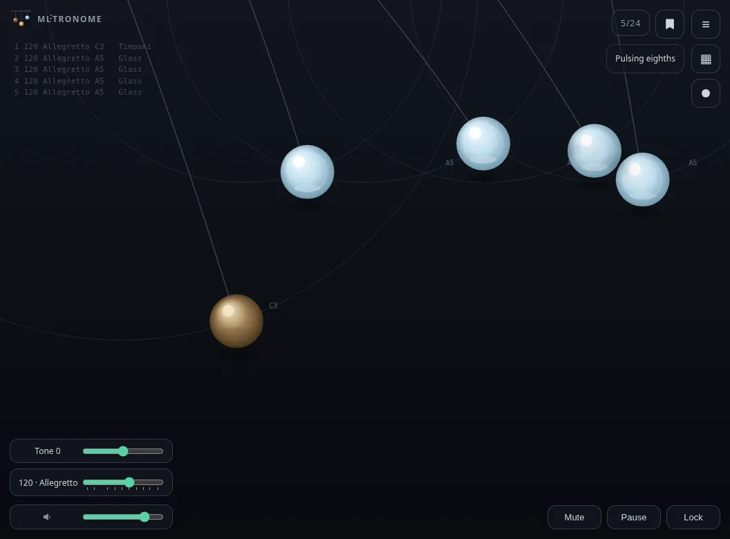 ML:TRONOME on Linux — several balls on one stage